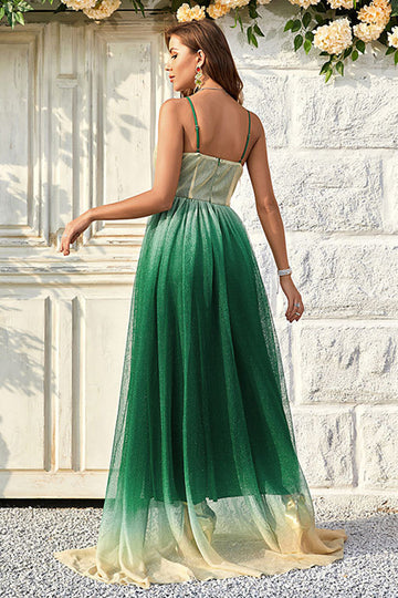 Grønn Gradient Spaghetti stropper A Line Prom Dress